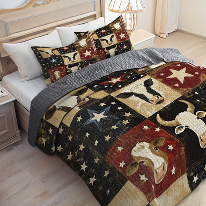 Shineful All Season Quilt 3-Piece Set Rustic Cows