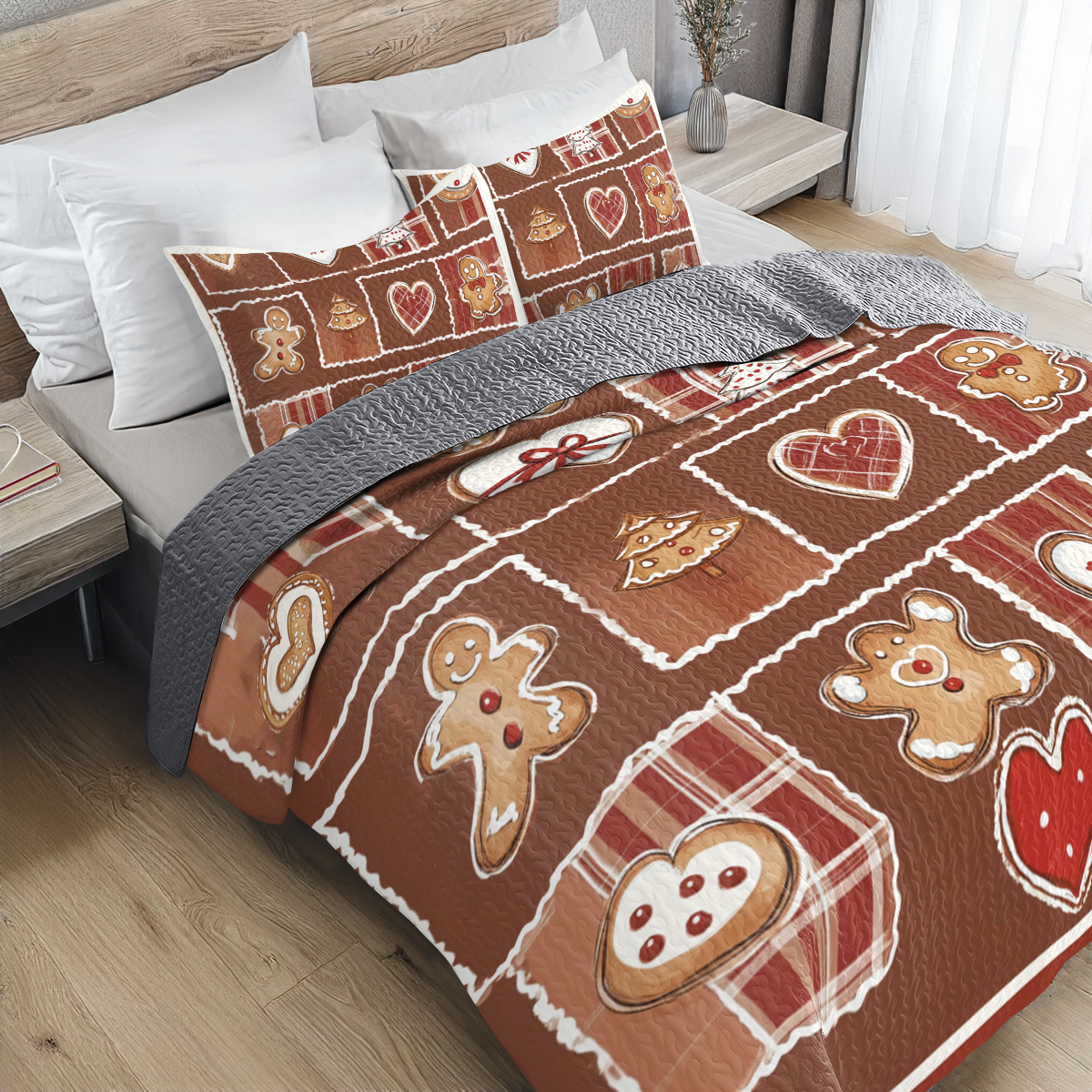 Shineful All Season Quilt 3-Piece Set - Sweetheart Gingerbread Delight