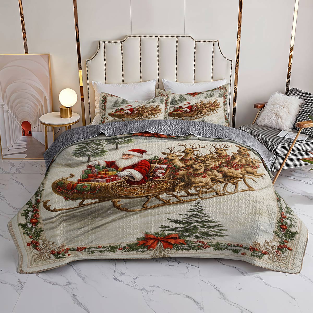 Shineful All Season Quilt 3-Piece Set Vintage Christmas Lovely