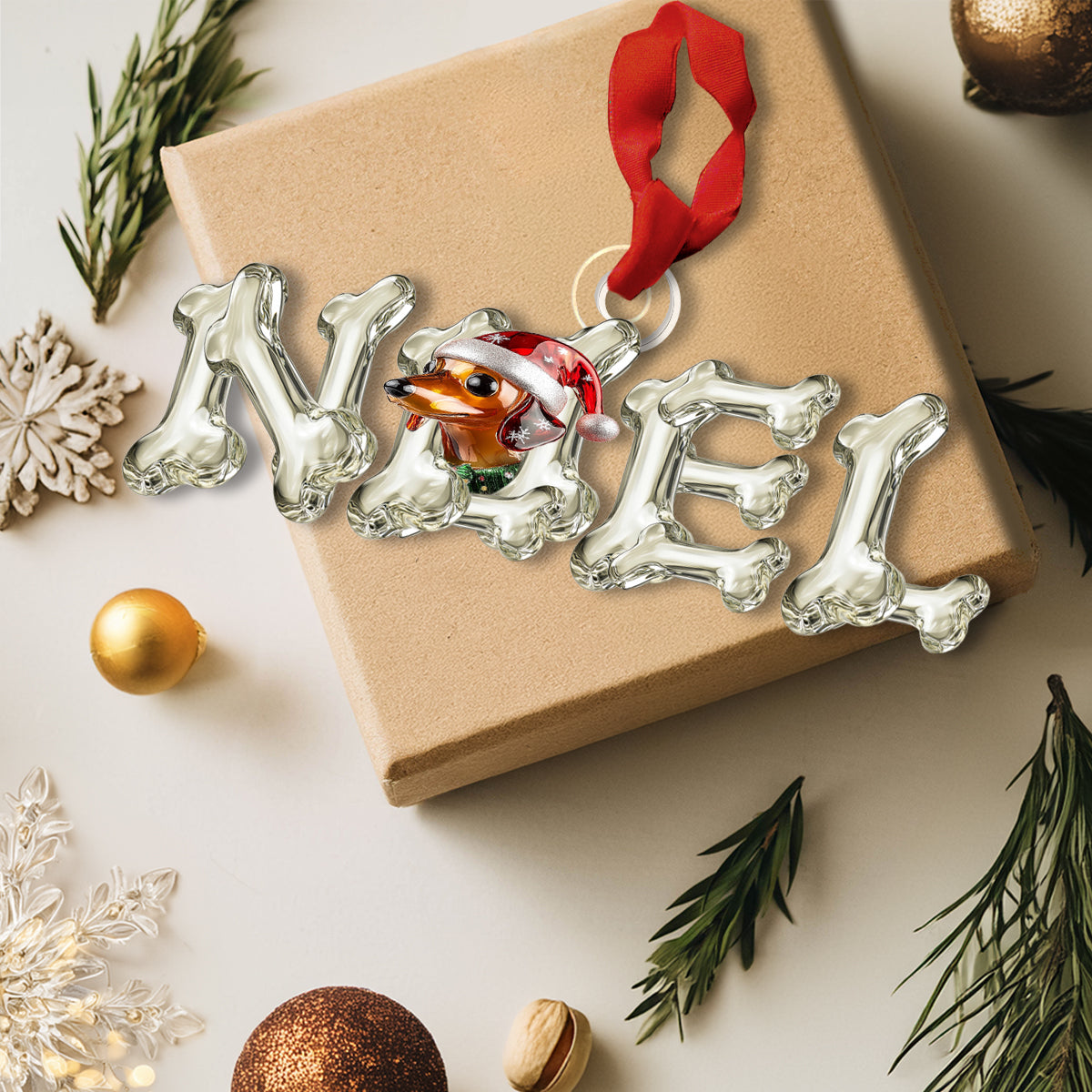 Shineful 2D Acrylic Ornament - Noel Dachshund Bone