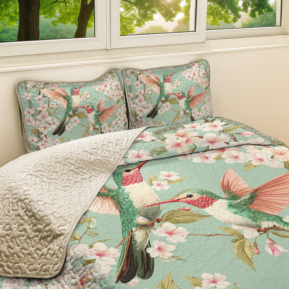 Shineful All Season Quilt 3-Piece Set Hummingbird Floral Haven