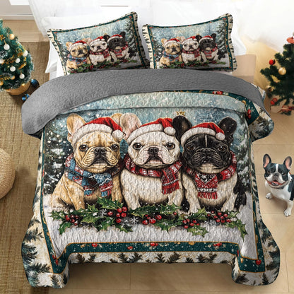 Shineful All Season Quilt 3-Piece Set - Santa's Little Frenchies