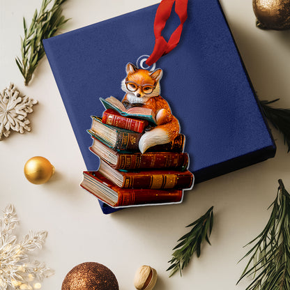 Shineful 2D Acrylic Ornament Fox With Stack of Books