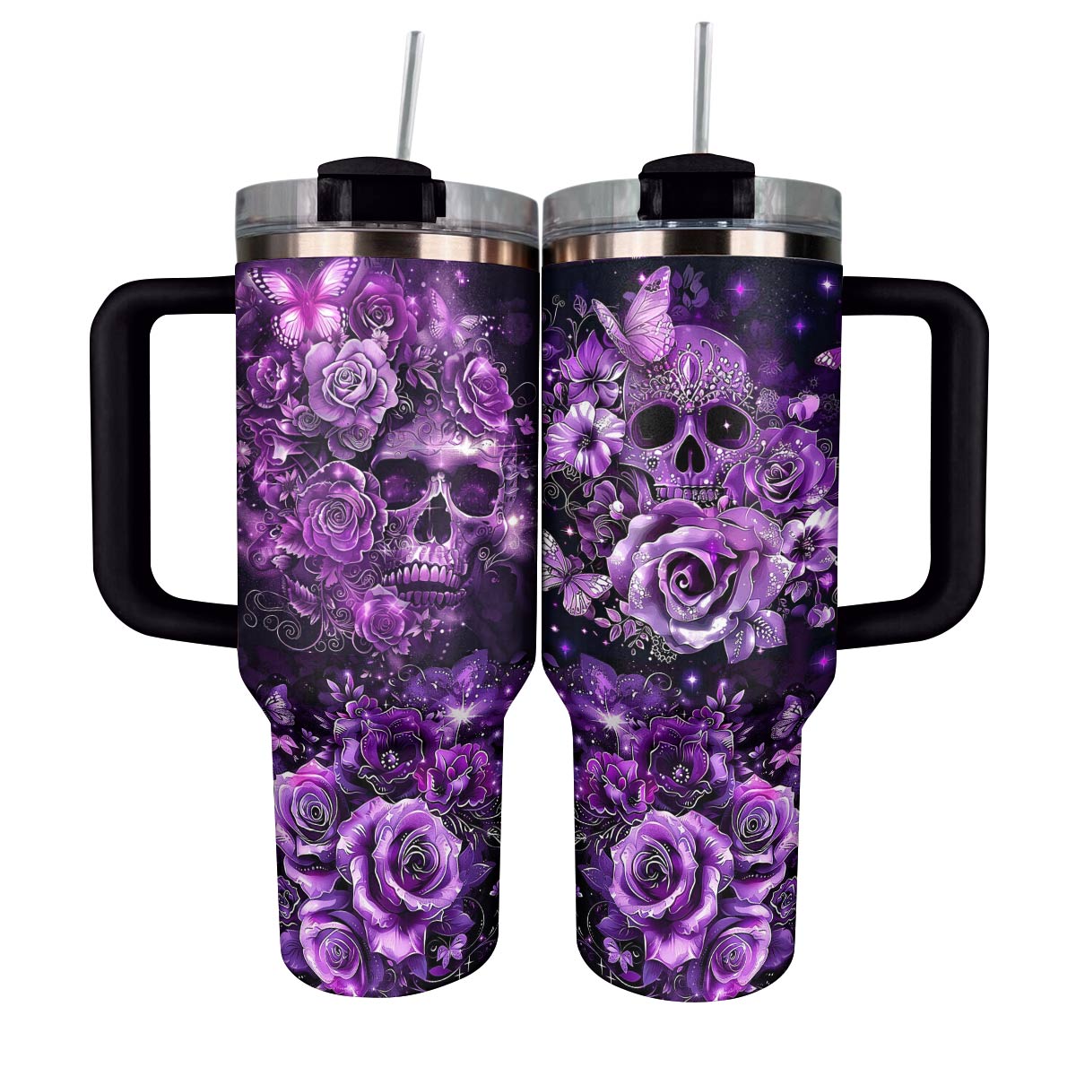 Shineful Glossy Tumbler Magnificent Purple Rose Skull