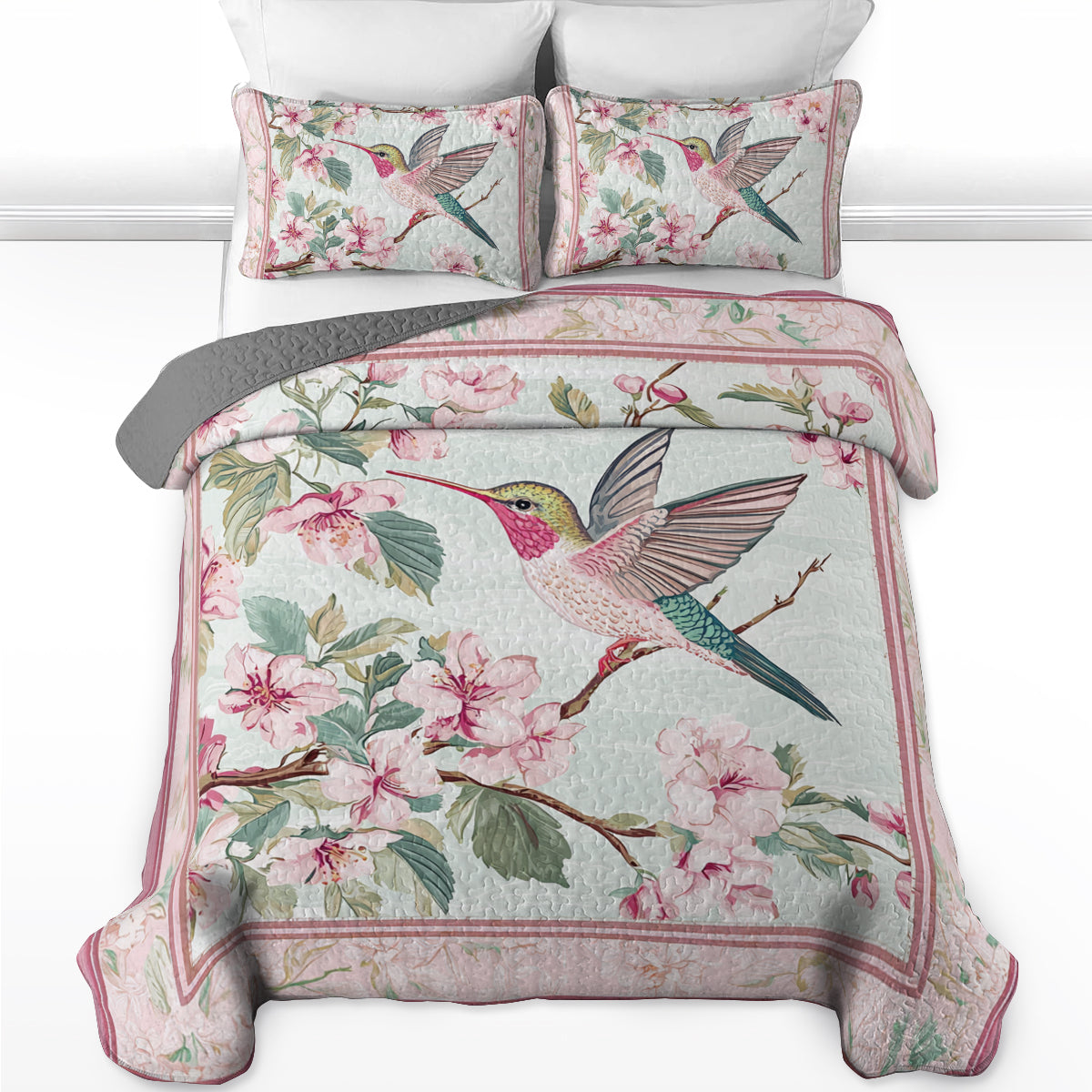 Shineful All Season Quilt 3-Piece Set Floral Spring Hummingbird