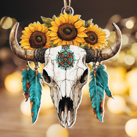 Shineful 2D Acrylic Ornament Bull Skull And Sunflower