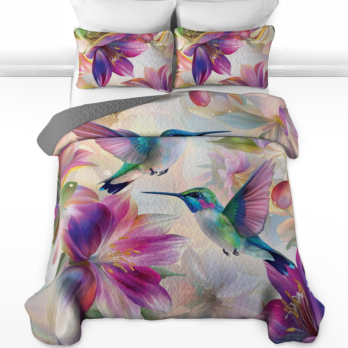 Shineful All Season Quilt 3-Piece Set Hummingbird Blossom