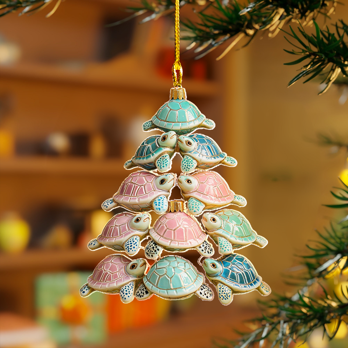 Shineful 2D Acrylic Ornament - Festive Sea Turtle Pine