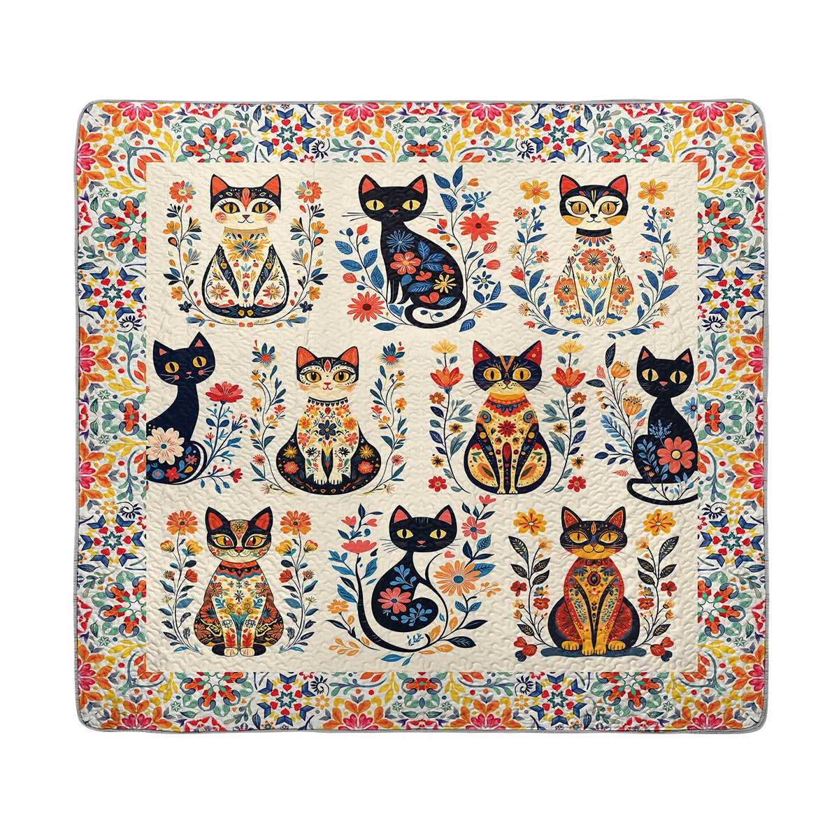 Shineful All Season Quilt 3-Piece Set - Purr-fectly Floral Cat