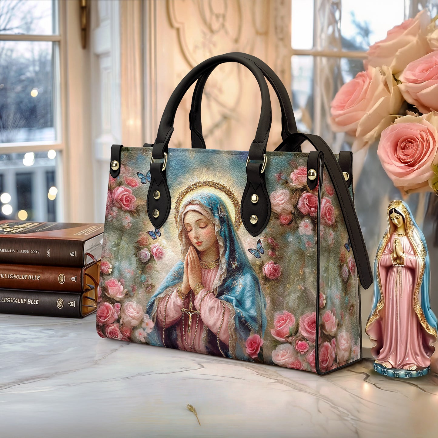 Glänzende Ledertasche Heiliger Rosenkranz