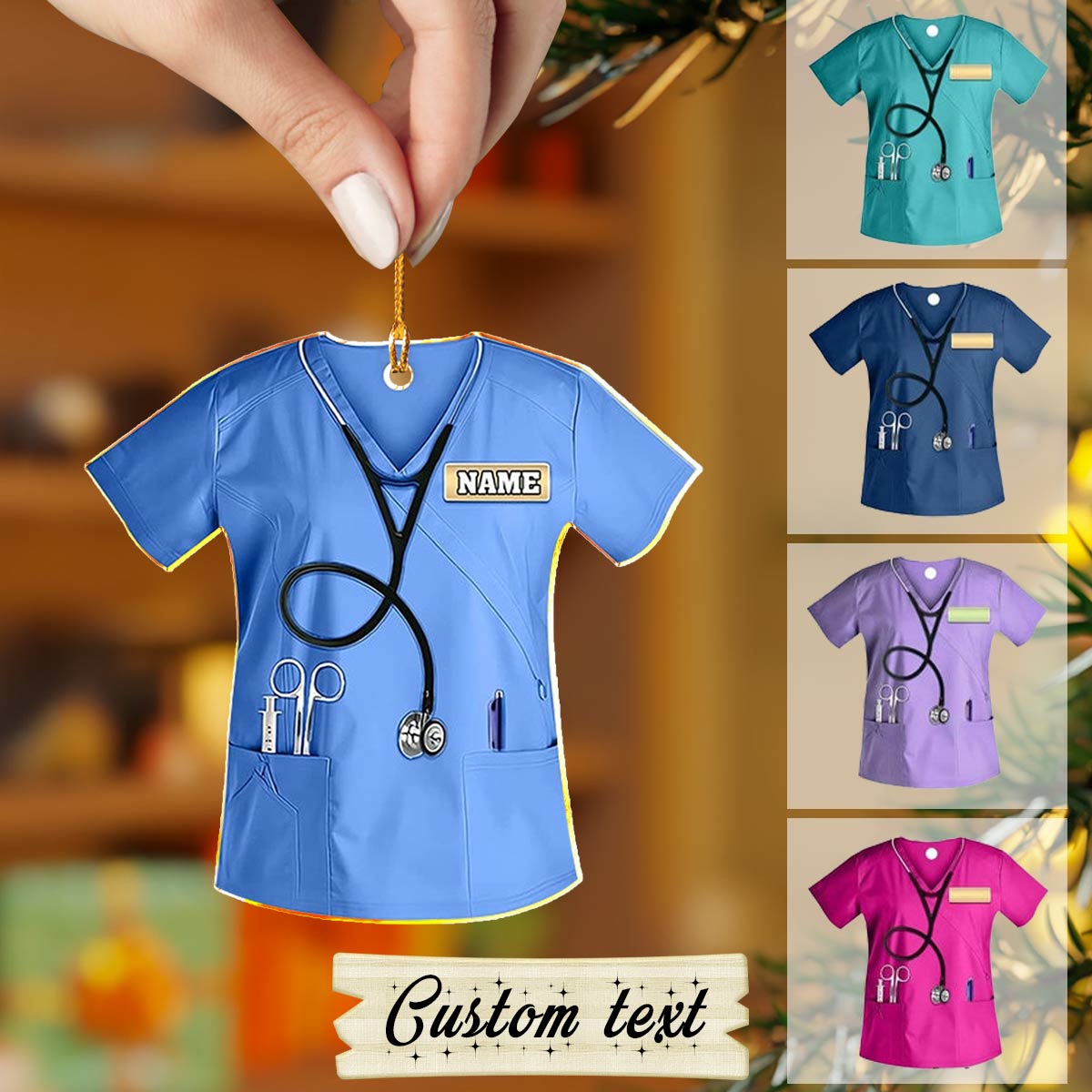 Glänzendes 2D Acryl Ornament Personalisierte Krankenschwester Scrub 