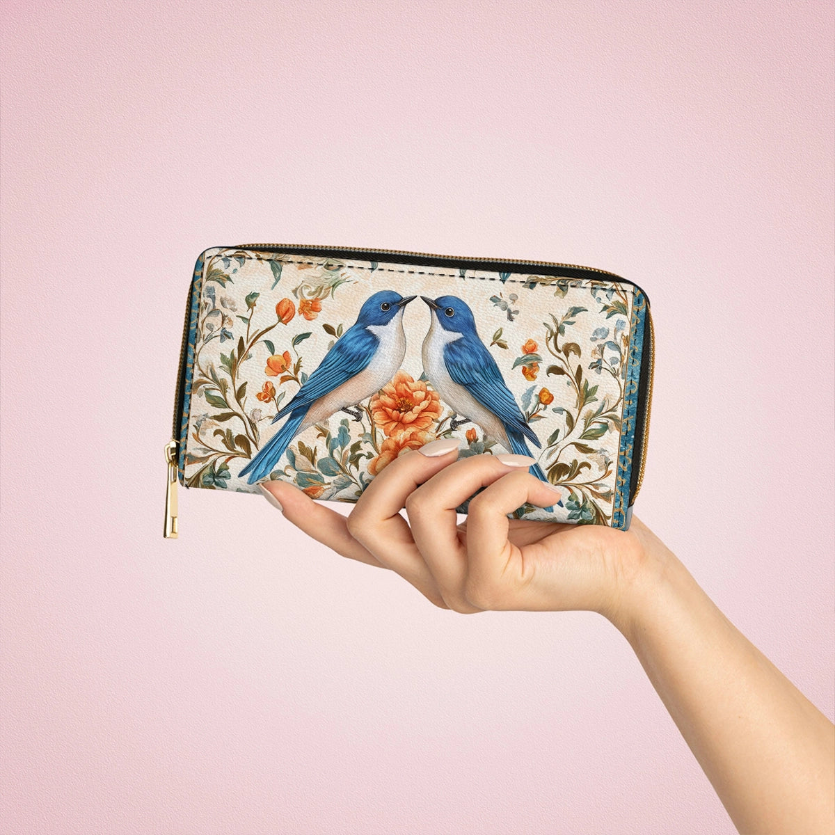 Shineful Leather Clutch Purse With Wristlet Strap Handle Bluebird Affection