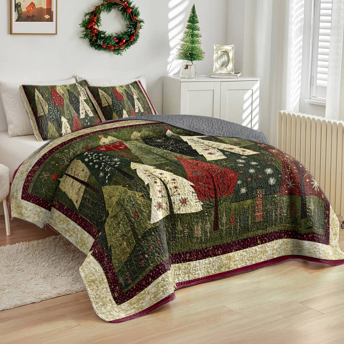 Shineful All Season Quilt 3-teiliges Set Festlicher Wald 