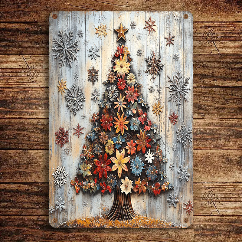 Shineful 2D Metal Sign Dried Flowers Christmas Tree