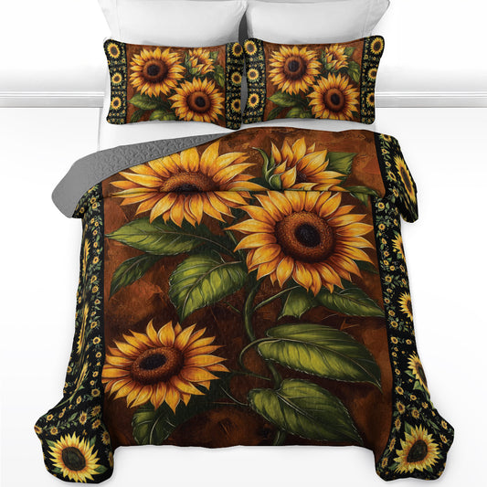 Ensemble de courtepointe toutes saisons Shineful 3 pièces Sunflower Garden v1