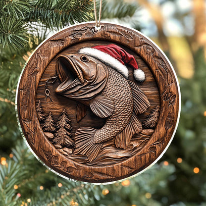 Shineful 2D Acrylic Ornament Largemouth Bass Santa Christmas