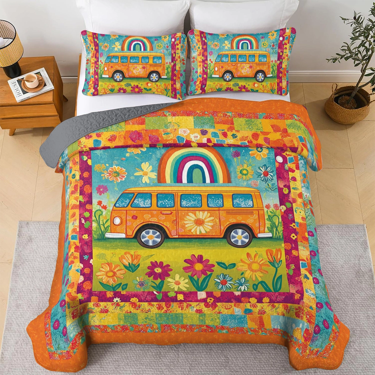 Shineful All Season Quilt 3-Piece Set Hippie Groovy Road Trip