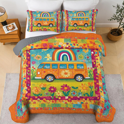 Shineful All Season Quilt 3-Piece Set Hippie Groovy Road Trip