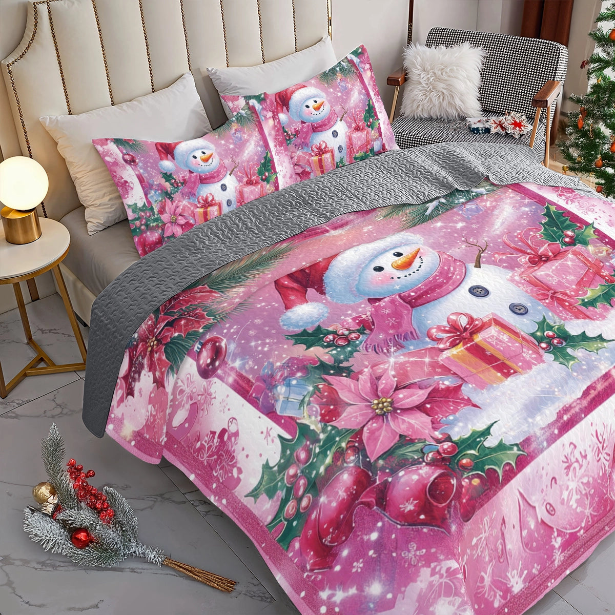 Shineful All Season Quilt 3-Piece Set Jolly Snowman Christmas