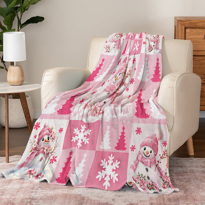 Shineful Fleece Blanket Christmas Pink Snowman