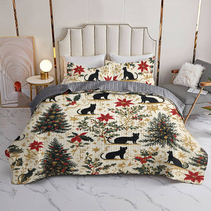 Shineful All Season Quilt 3-Piece Set Lady Black Cats Christmas