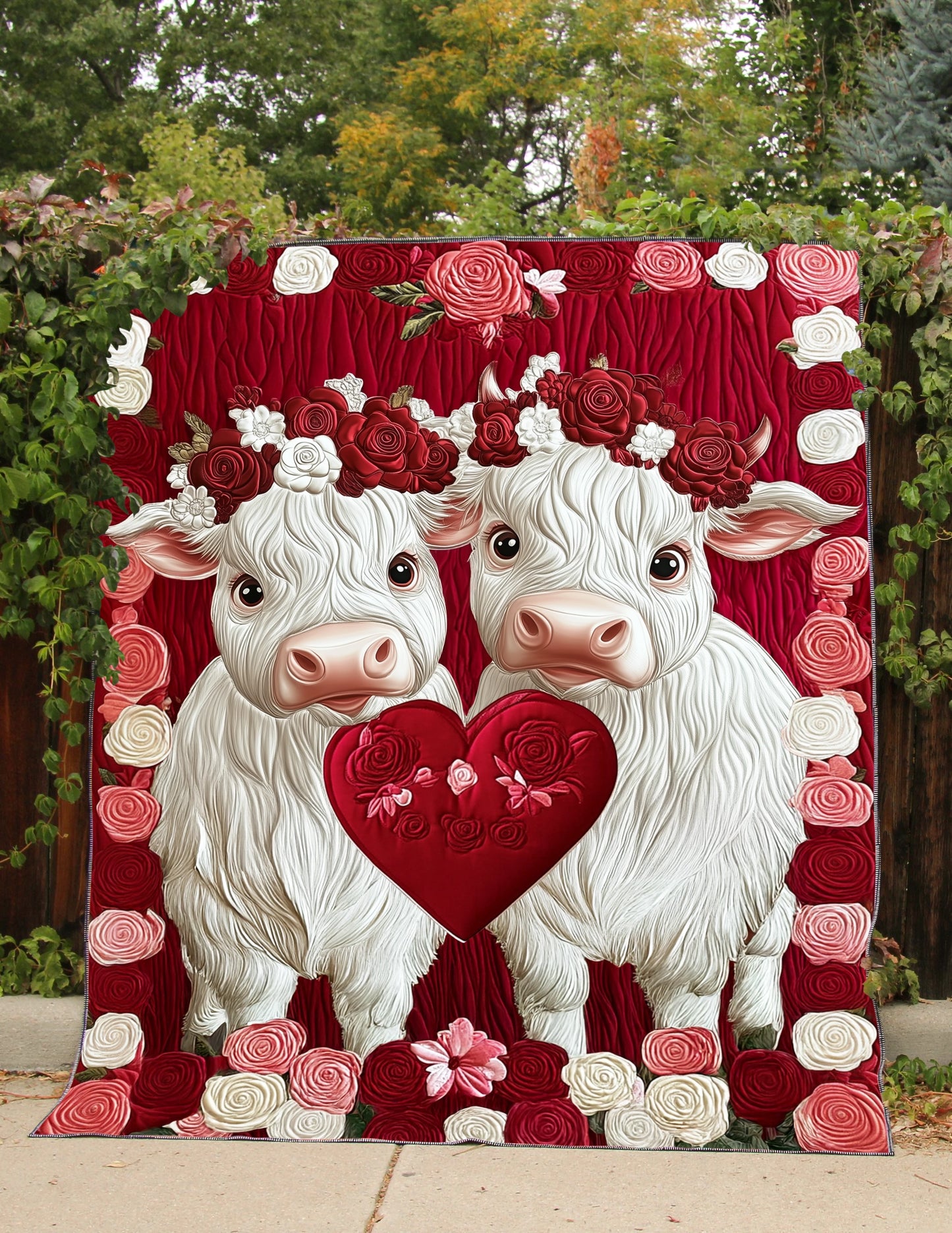 Shineful Flat Print Faux Quilt Blanket - Valentine Cow Bliss