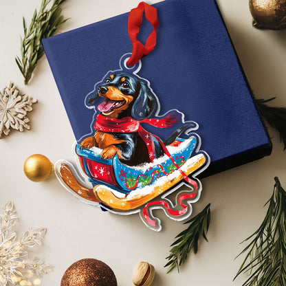 Shineful 2D Acrylic Ornament Dachshund In Sleigh