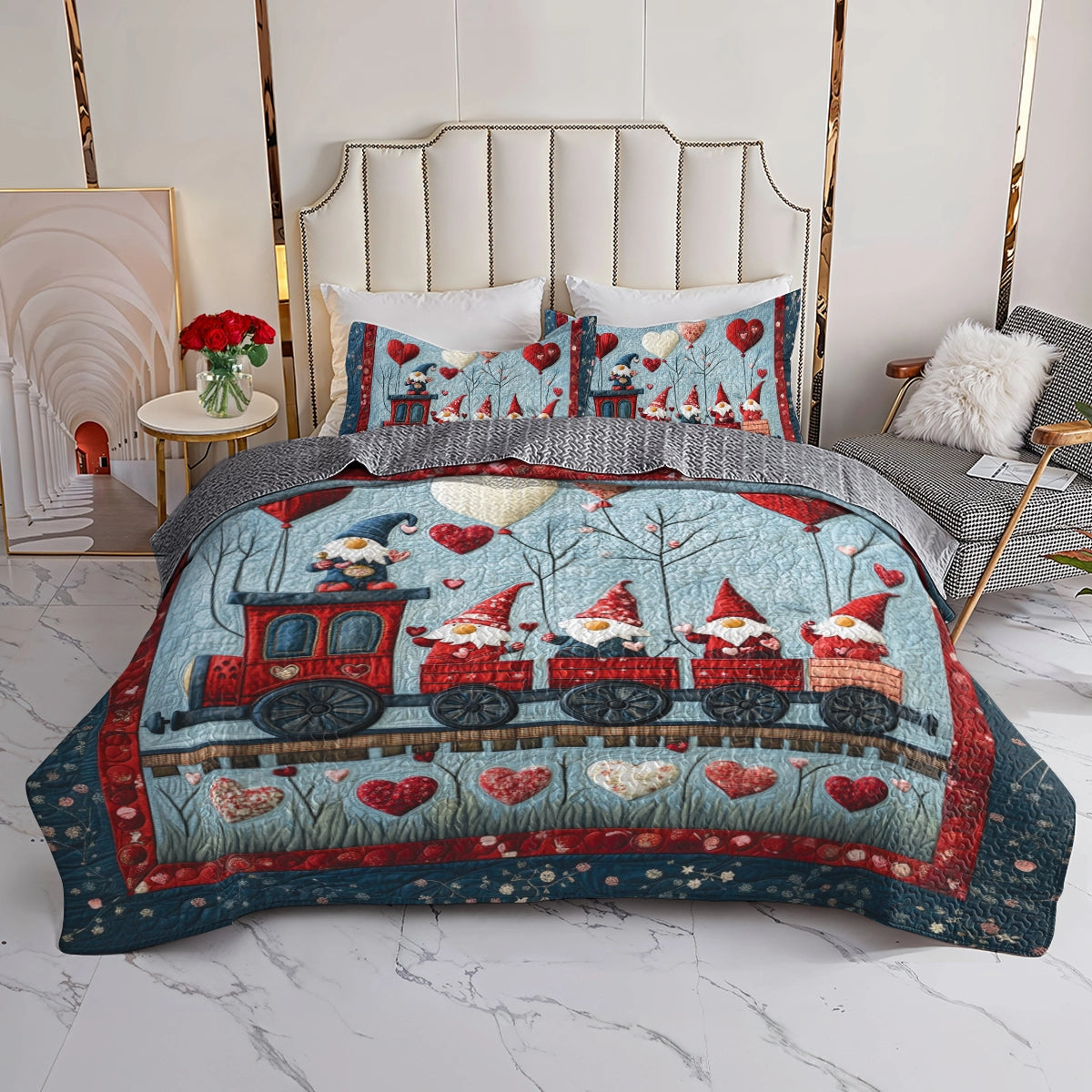 Shineful All Season Quilt 3-Piece Set Valentine's Gnome Express