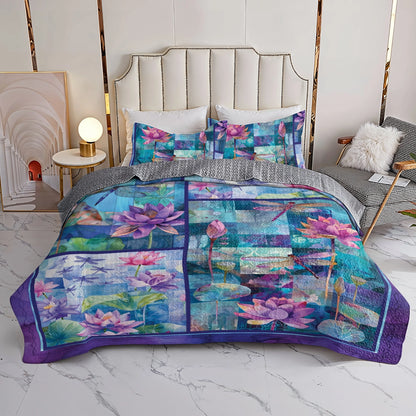 Shineful All Season Quilt 3-Piece Set Lotus Dragonfly Serenity