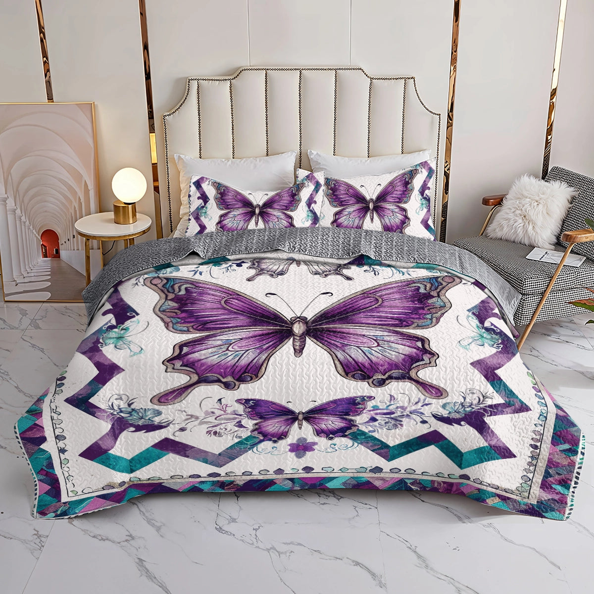 Shineful All Season Quilt 3-Piece Set Royal Butterfly Elegance