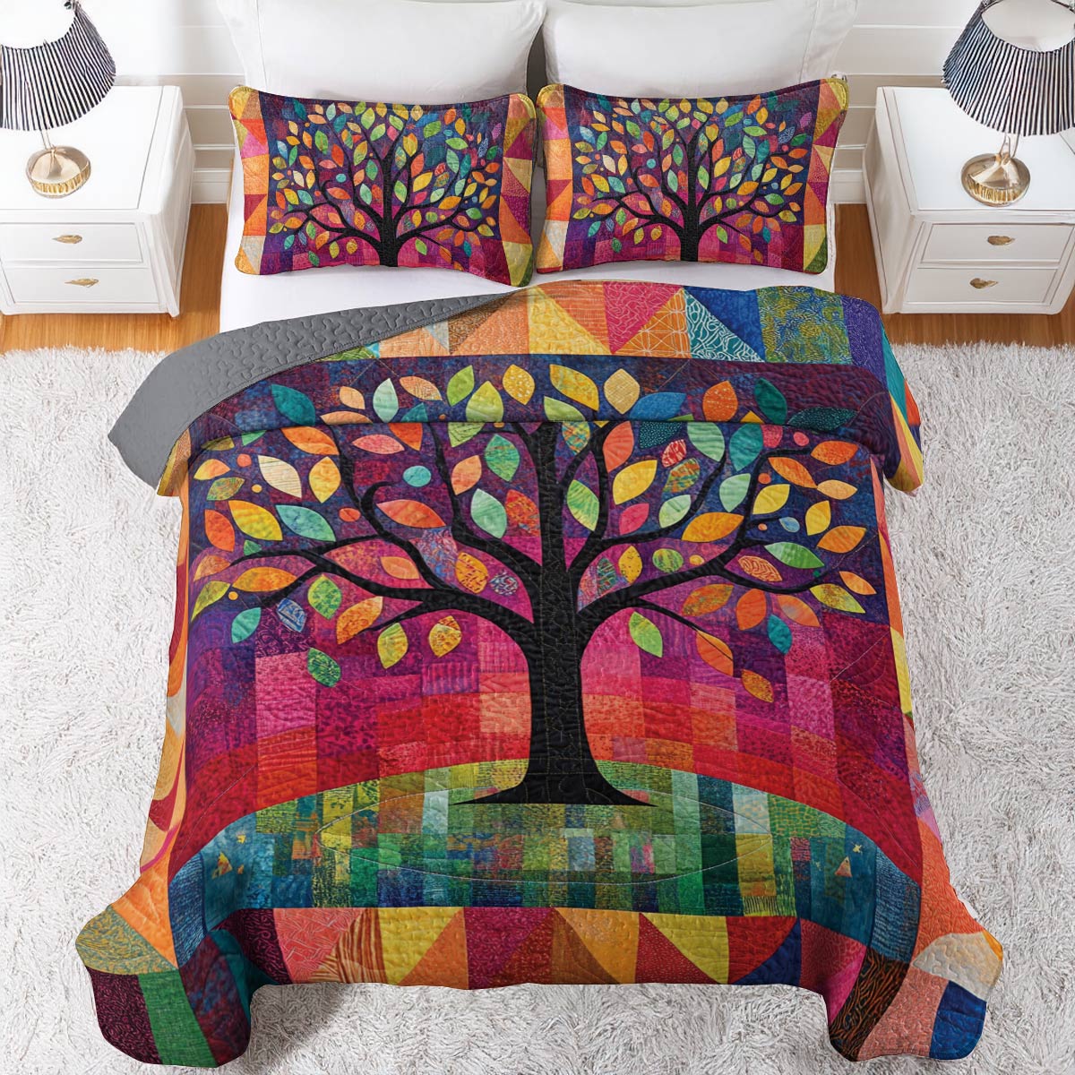 Shineful All Season Quilt 3-Piece Set Colorful Canopy