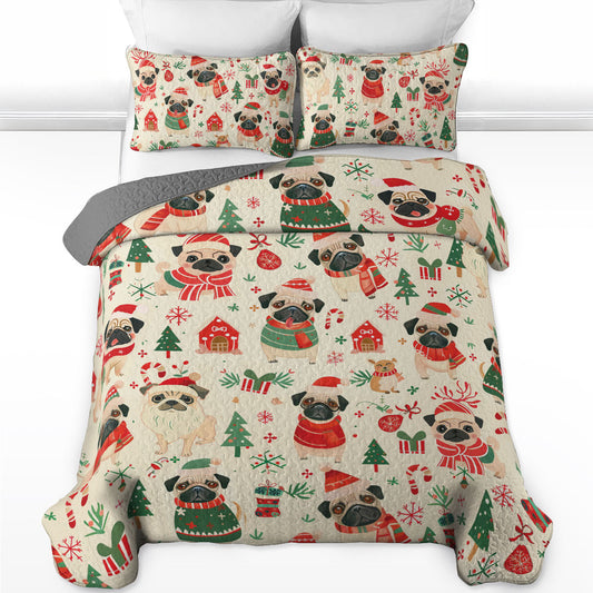 Shineful All Season Quilt 3-Piece Set Festive Pug Parade