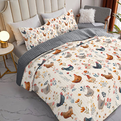 Shineful All Season Quilt 3-Piece Set Chicken Flower