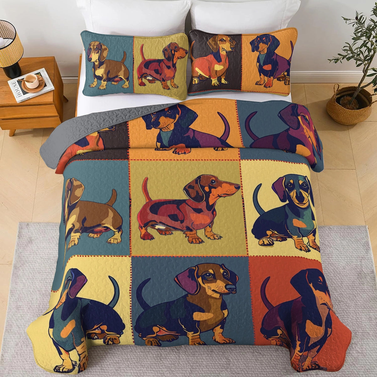 Shineful All Season Quilt 3-Piece Set Dachshund Palette Patchwork