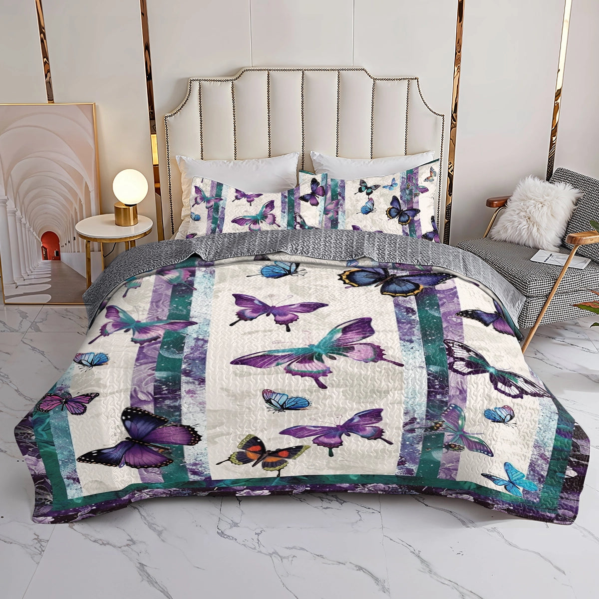 Shineful All Season Quilt 3-Piece Set Fluttering Elegance Butterfly