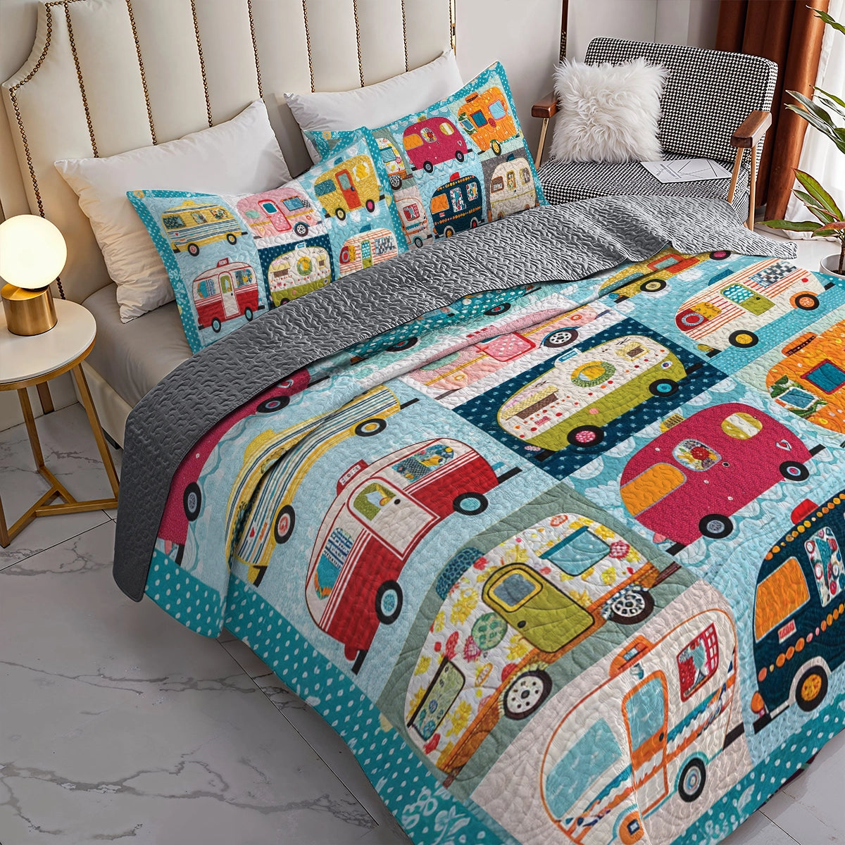 Shineful All Season Quilt 3-Piece Set Vintage Camper