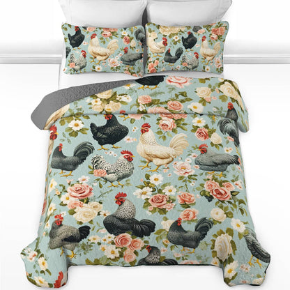 Shineful All Season Quilt 3-Piece Set Chicken Farmyard Bloom