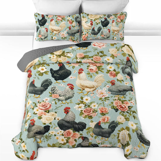 Shineful All Season Quilt 3-Piece Set Chicken Farmyard Bloom