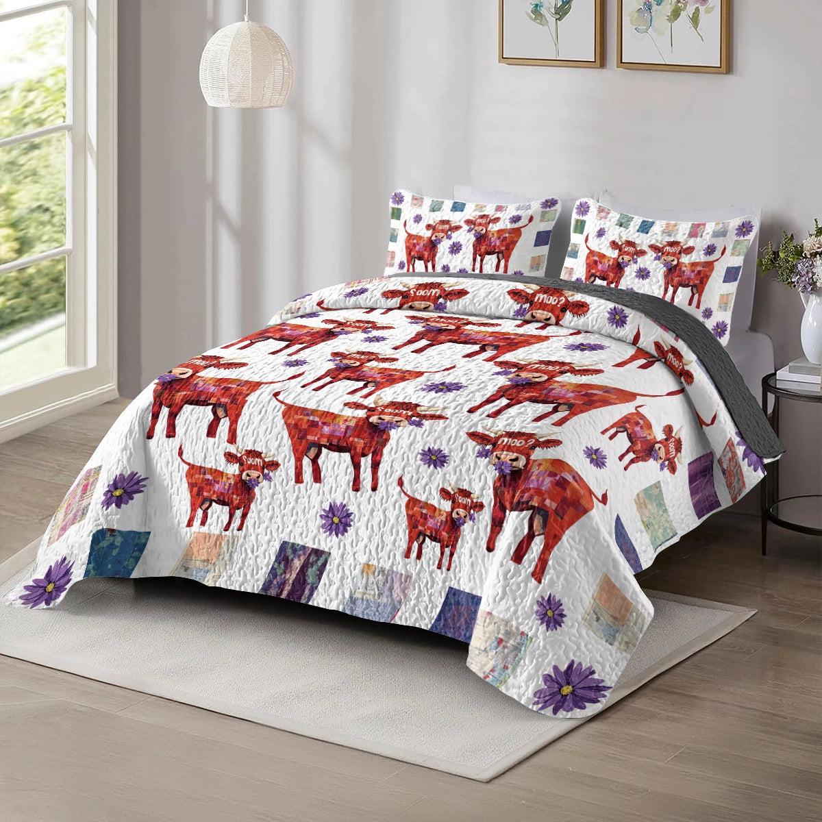 Shineful All Season Quilt 3-Piece Set Adorable Cow