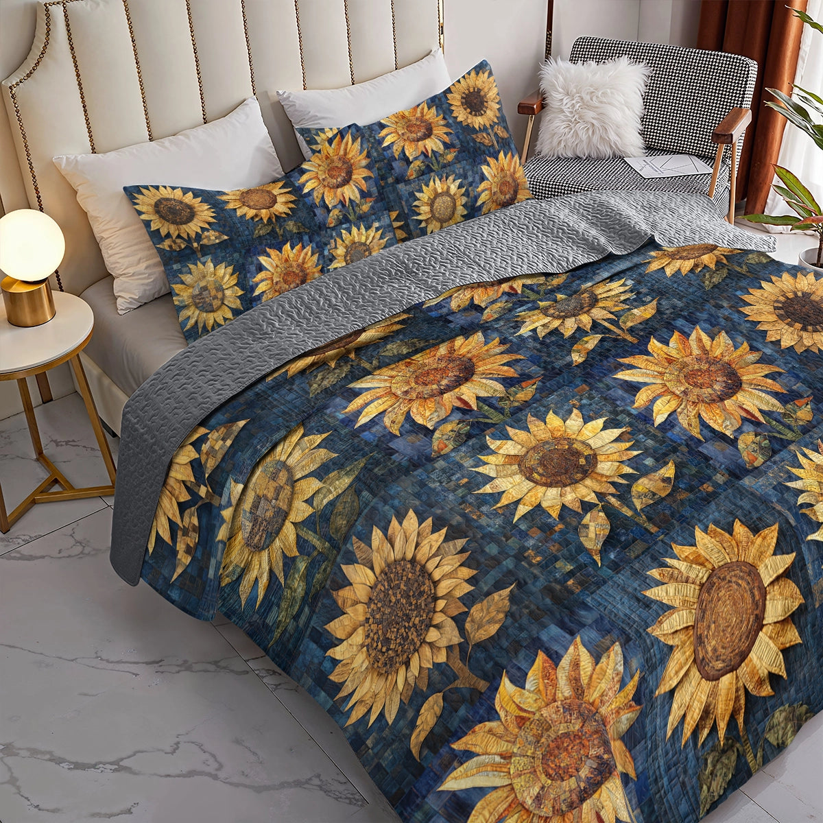 Shineful All Season Quilt 3-Piece Set Starry Sunflower