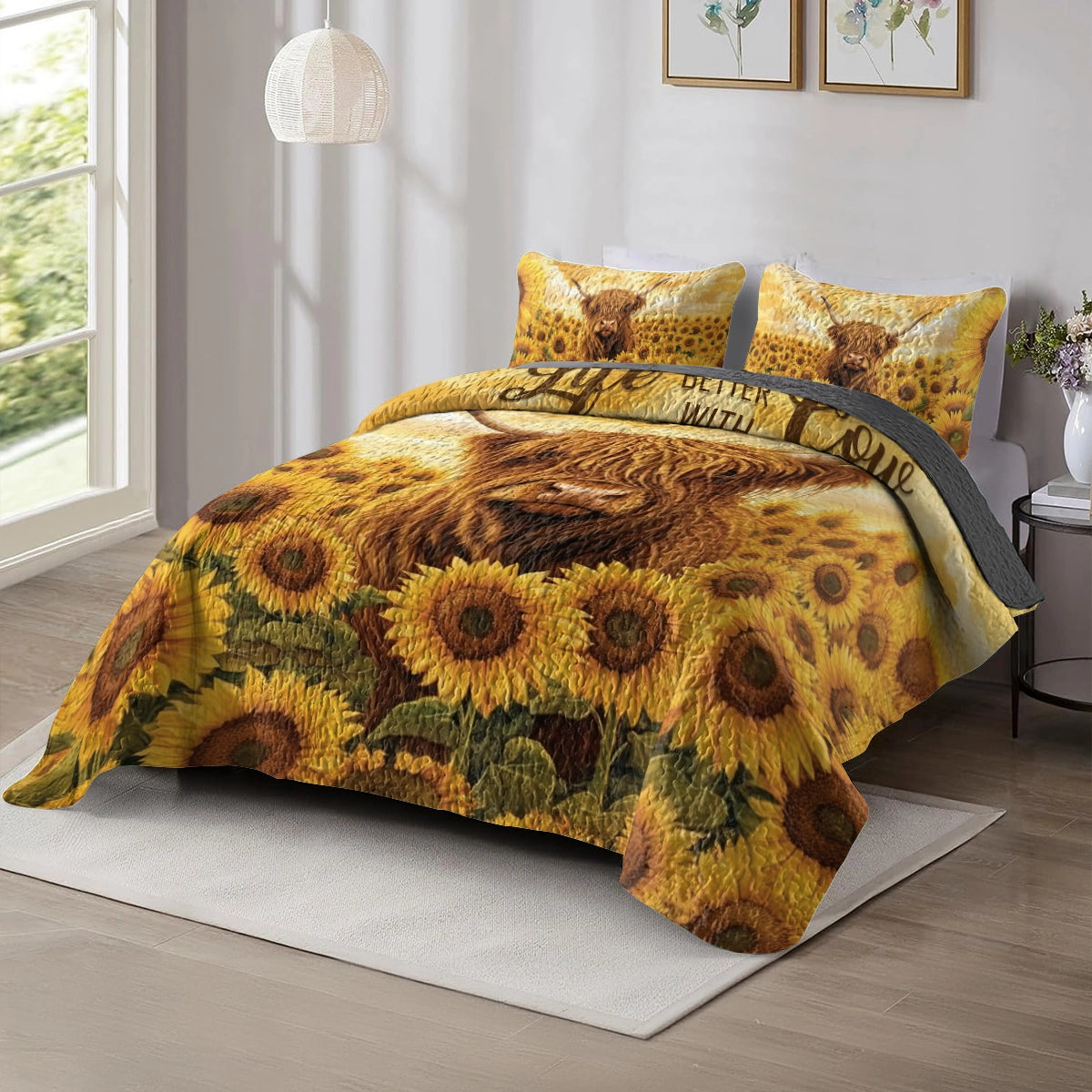 Shineful All Season Quilt 3-teiliges Set – Sunflower Snuggles Highland Cow