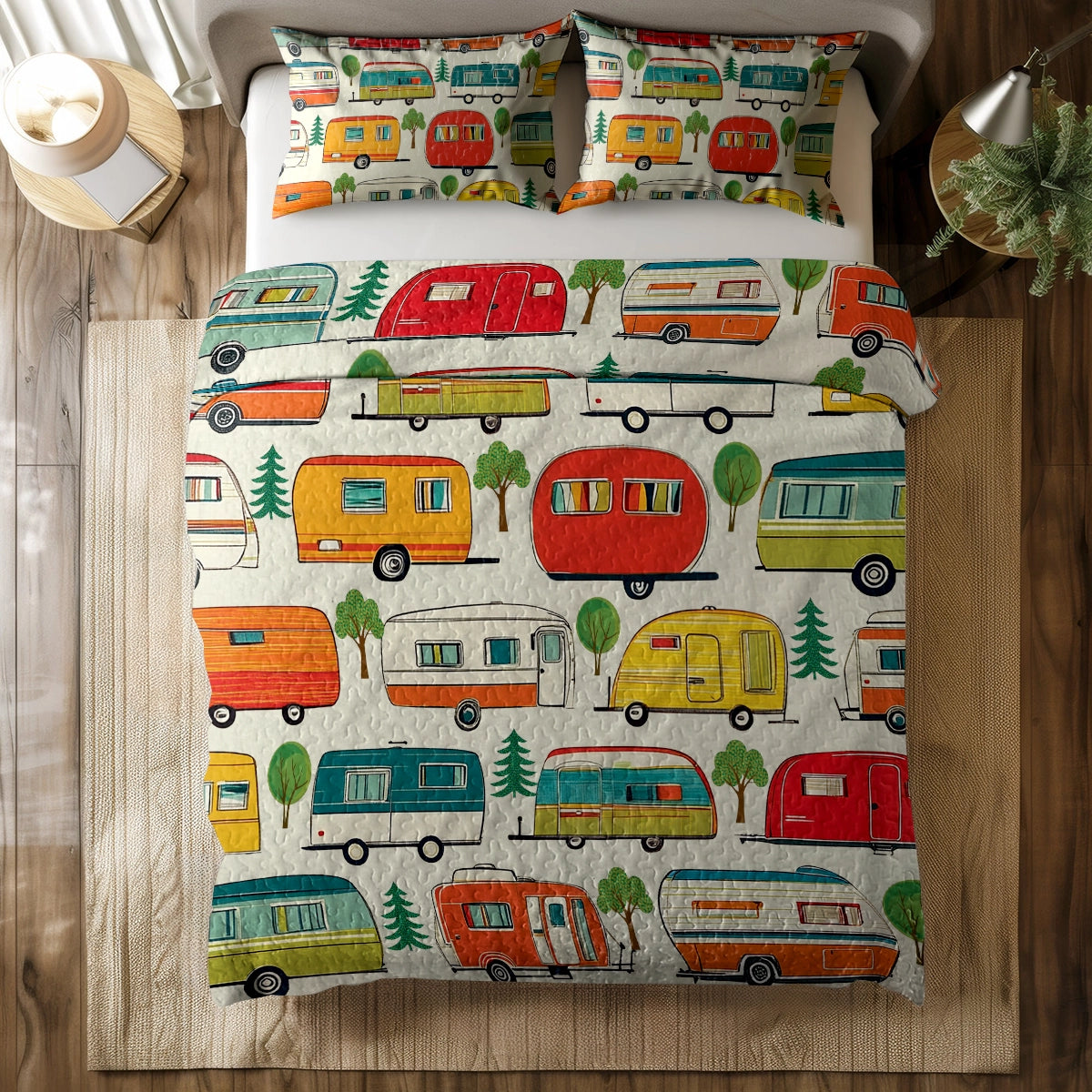 Shineful All Season Quilt 3-Piece Set - Retro Camping Car