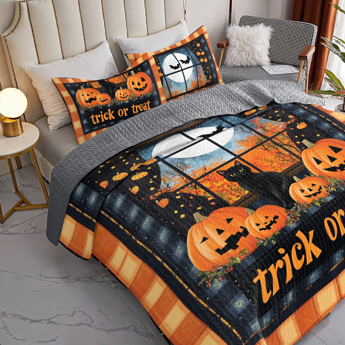 Shineful All Season Quilt 3-Piece Set Halloween Midnight Mischief