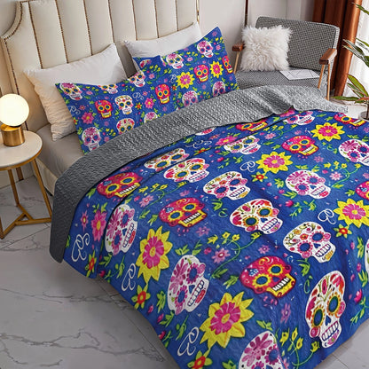 Shineful All Season Quilt 3-Piece Set Festive Sugar Skull