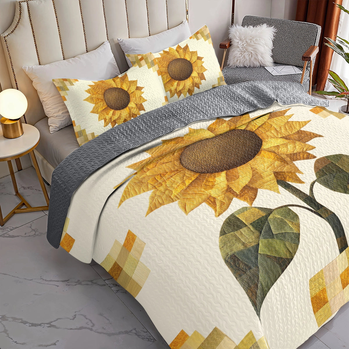 Shineful All Season Quilt 3-Piece Set Golden Sunflower