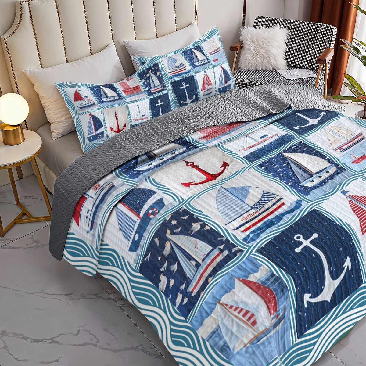 Shineful All Season Quilt 3-Piece Set Sailing Nautical Dreams