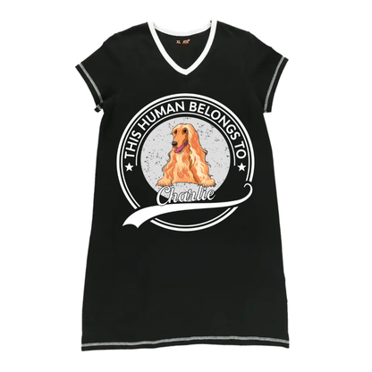 Dog Lovers - Human Belongs To Version 2 Personalized Women’s V-Neck Nightshirts V-Neck Women’s