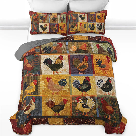 Shineful All Season Quilt 3-Piece Set Country Farm Chicken