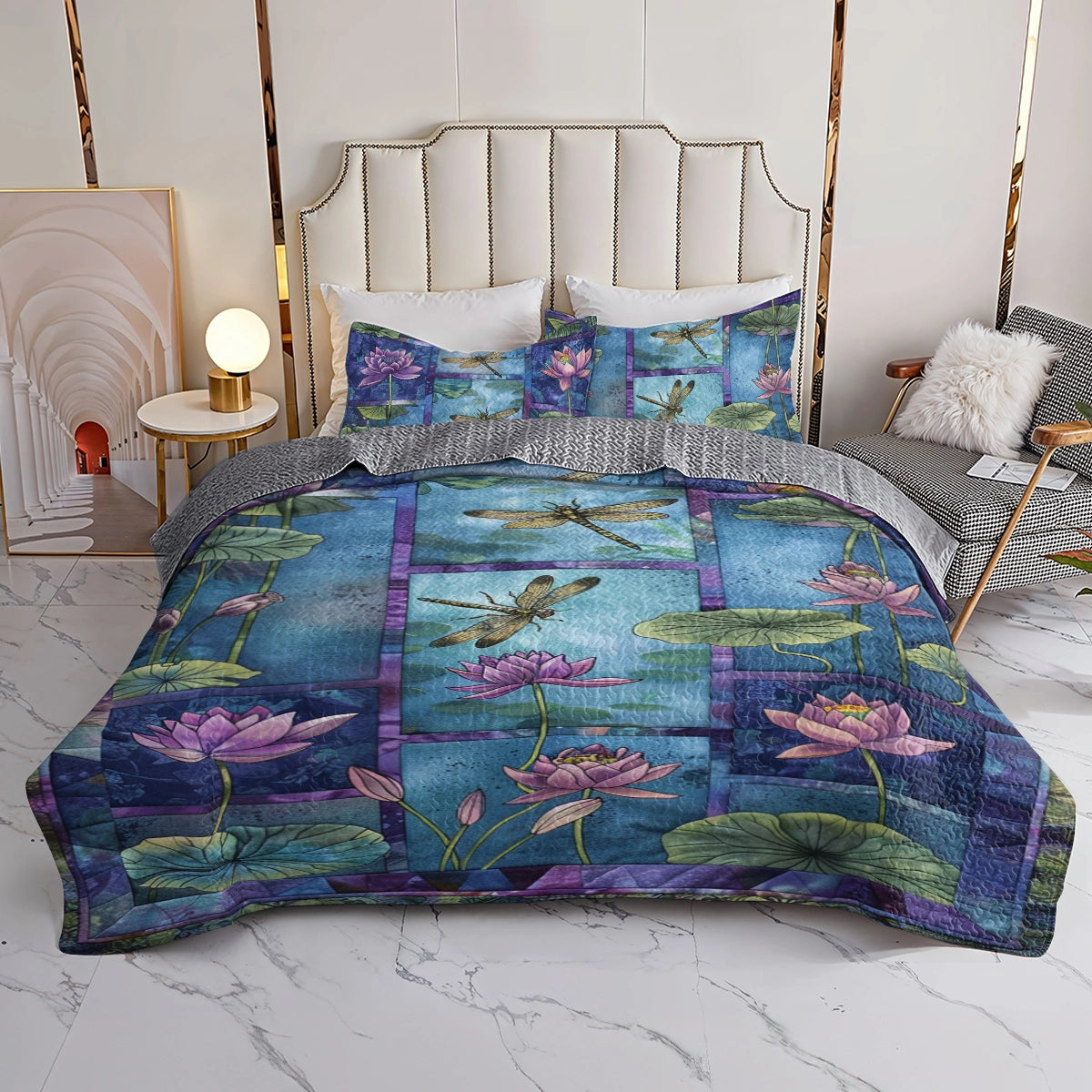 Shineful All Season Quilt 3-Piece Set Dragonfly Serenity