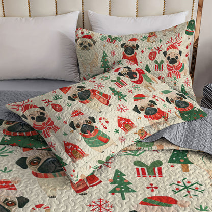 Shineful All Season Quilt 3-Piece Set Festive Pug Parade